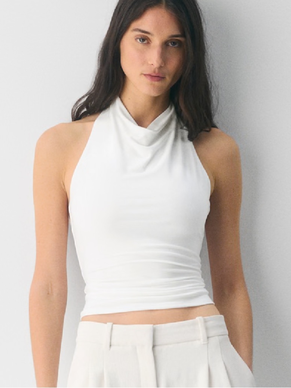 White Cowl Neck Halter Tank Top